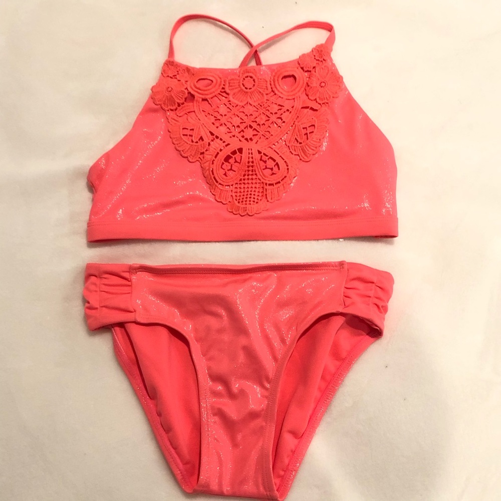 Justice Neon Pink Sparkly Bikini Set